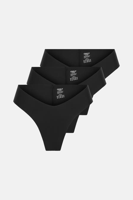Zwarte slip van ONLY, drie stuks, met een gladde, minimalistische afwerking.
