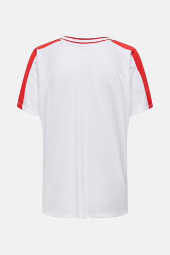Wit T-shirt met korte mouwen van ONLY, met rode strepen op de schouders en bij de hals.
