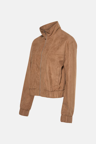 Beige jas van JDY, met een opstaande kraag en een ritssluiting aan de voorkant.
