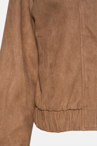 Beige korte jas van JDY met een suede-achtige textuur en elastische zoom.