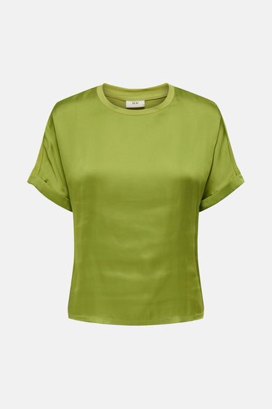 Groen T-shirt met korte mouwen van JDY, met omgeslagen mouwen en een glanzende stof.