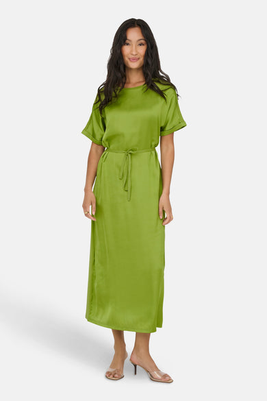 Groene jurk met korte mouwen van JDY, met tailleband en lange rok.