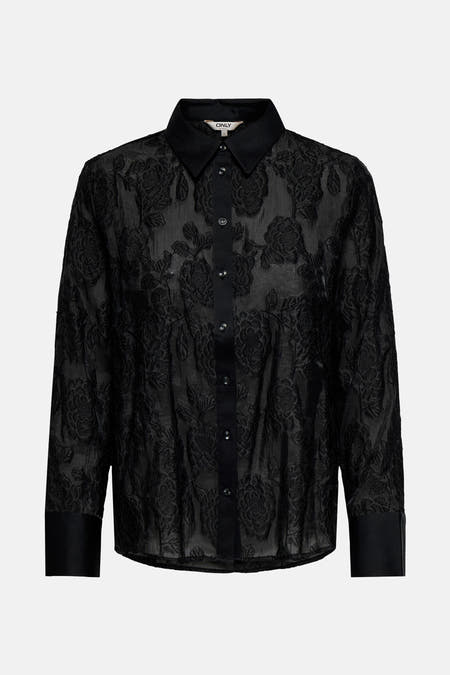 Chemise noire à manches longues de ONLY, avec un motif de fleurs et des détails en soie.