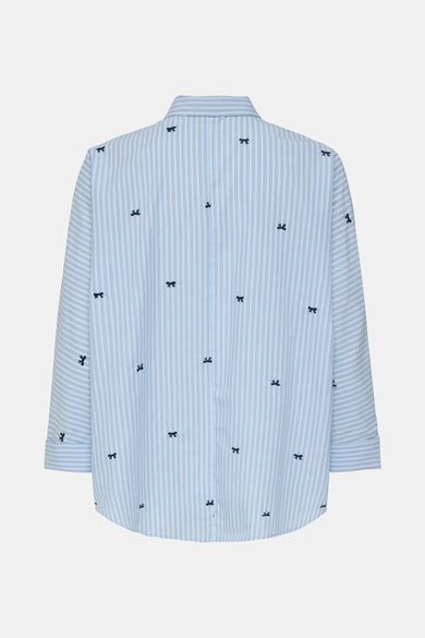 Blauw gestreept overhemd met lange mouwen van ONLY, met donkerblauwe strikjes