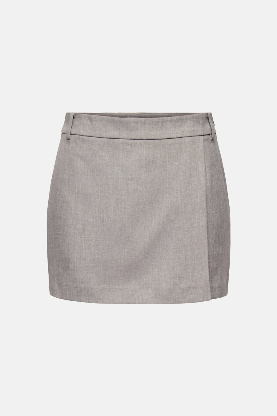 Gemêleerde beige rok van ONLY® met overslag en smalle tailleband, plat liggend.