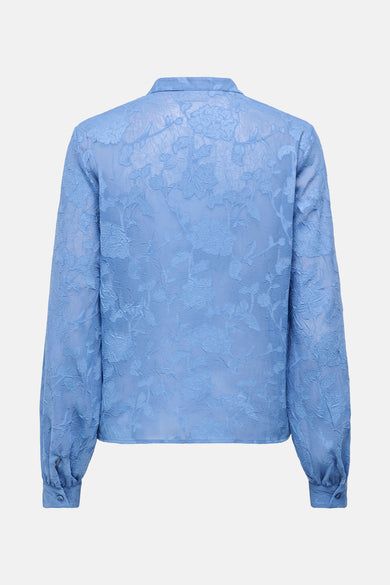 Blauw overhemd met lange mouwen van JDY, met bloemenpatroon en manchetten met knopen.