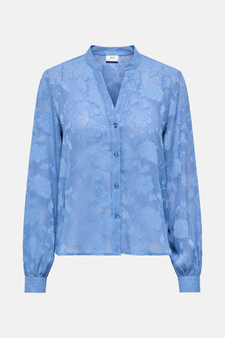 Blauw, lange mouwen hemd van JDY, met een verfijnd bloemenpatroon en knoopsluiting.