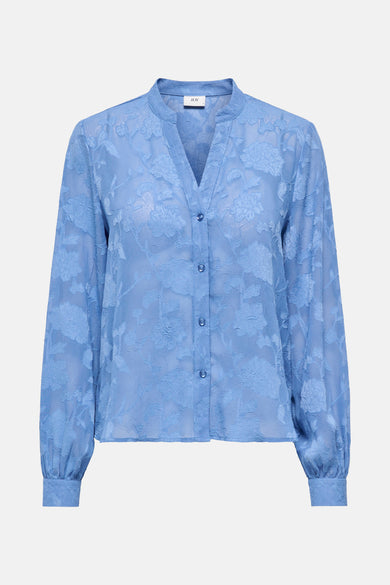Blauw, lange mouwen hemd van JDY, met een verfijnd bloemenpatroon en knoopsluiting.