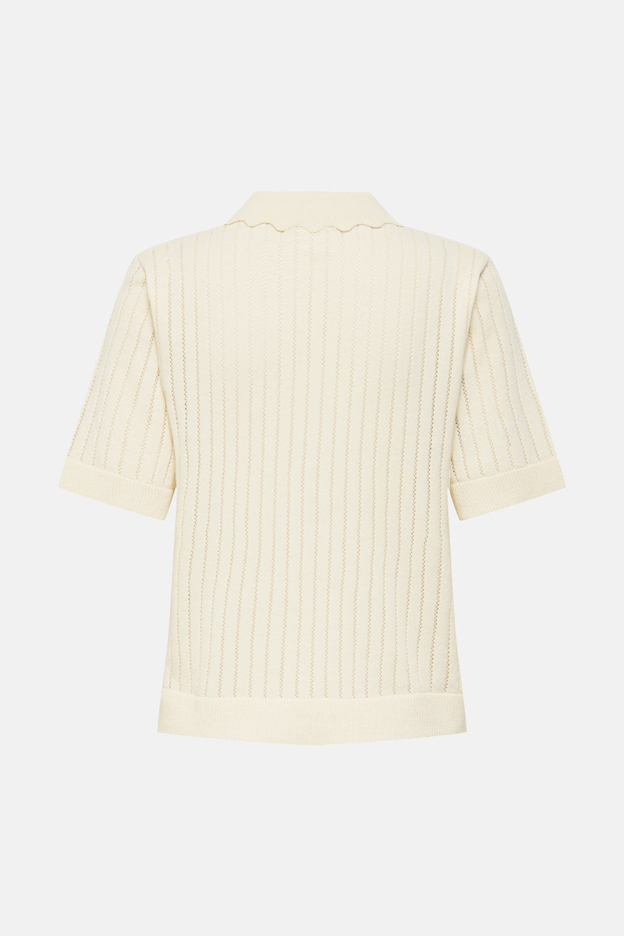 Ecru gebreide gilet met verticale ribstructuur en gewelfde kraag, van ONLY®, achterkant weergegeven