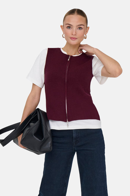 JDYRILEY S/L O-NECK TWO WAY ZIP VEST KNT
