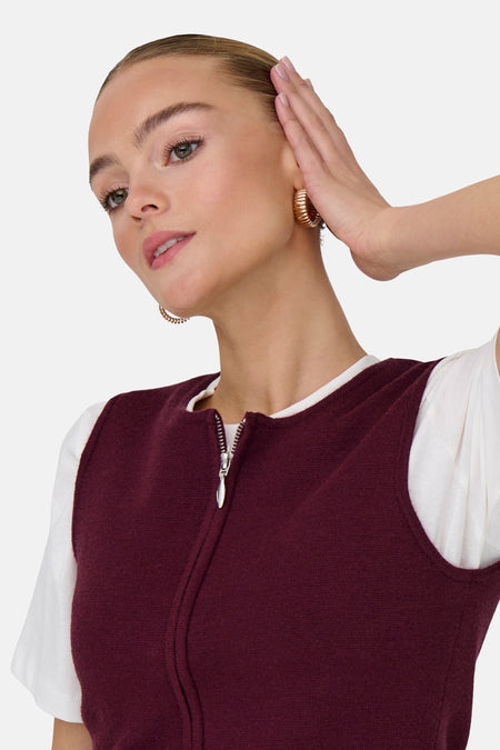 JDYRILEY S/L O-NECK TWO WAY ZIP VEST KNT