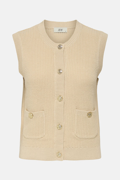 T-shirt beige JDY, tricoté avec un motif côtelé, vu de dos.