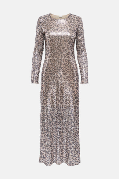 Beige jurk met lange mouwen van JDY, met een luipaardprint en plooien.