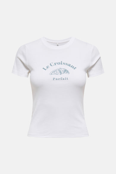 T-shirt blanc à manches courtes d'ONLY, uni et avec une encolure ronde, dos.