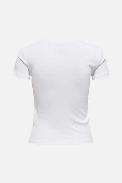 Wit T-shirt met korte mouwen van ONLY, effen en met een ronde halslijn, achterkant.
