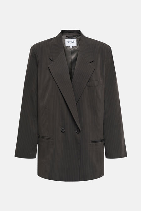 Bruine blazer van ONLY, met krijtstreep en dubbele knoopsluiting.