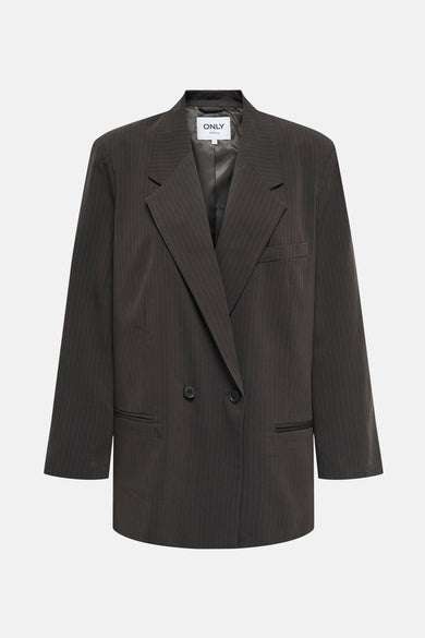 Bruine blazer van ONLY, met krijtstreep en dubbele knoopsluiting.
