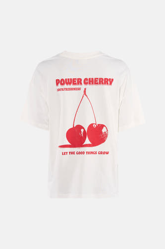 Wit T-shirt met korte mouwen van JDY, met rode "Power Cherry"-opdruk en kersen.