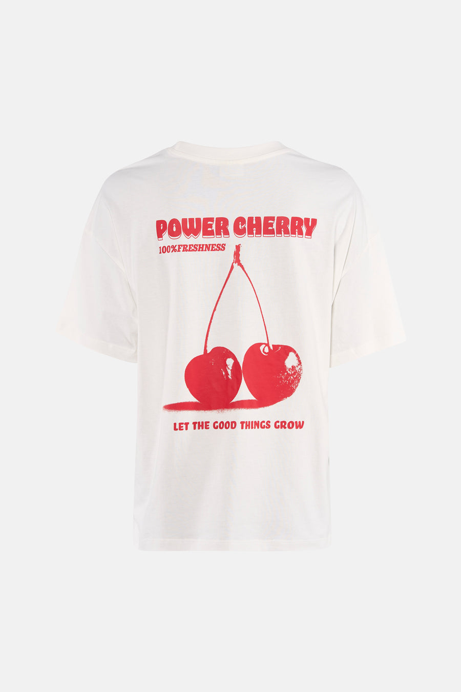 Wit T-shirt met korte mouwen van JDY, met rode "Power Cherry"-opdruk en kersen.