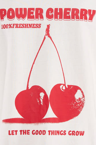 Wit T-shirt met korte mouwen van JDY, met een rode 'Power Cherry'-print en kersen.