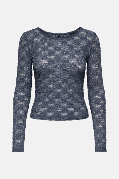 Blauw shirt met lange mouwen van ONLY, met een subtiel opengewerkt motief.