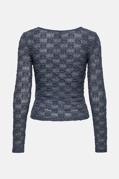 Blauw T-shirt met lange mouwen van ONLY®, met een ajourpatroon.
