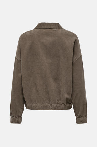Bruine korte jas van ONLY®, met corduroy textuur en een klassieke kraag, gezien van achteren.
