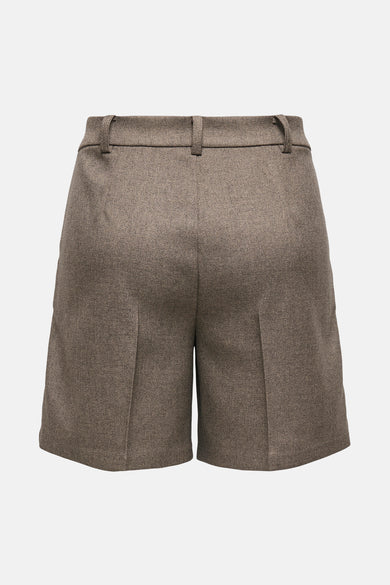 Bruine short van JDY, met riemlussen en plooien, achterkantweergave op een witte achtergrond.