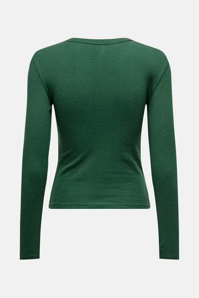 Groen T-shirt met lange mouwen van ONLY, met een fijne ribstructuur.