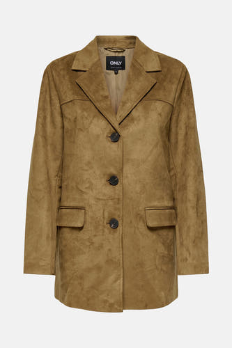 Bruine lange jas van ONLY, met knoopsluiting en zakken.