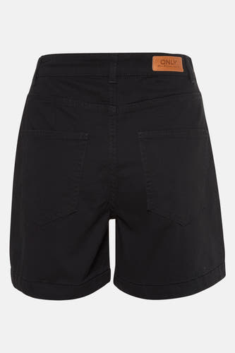 Short noir ONLY, avec des poches arrière et une étiquette en cuir marron.