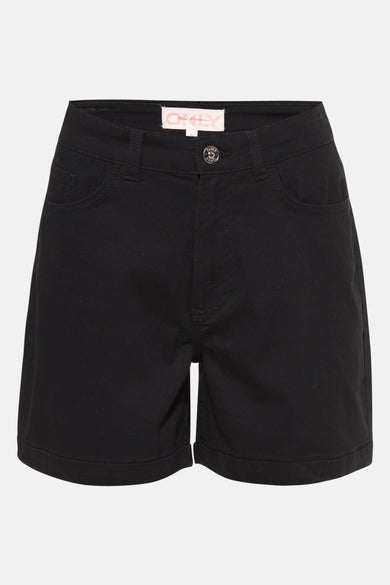 Zwarte short van ONLY Blue Denim met een effen kleur en een geknoopte tailleband.
