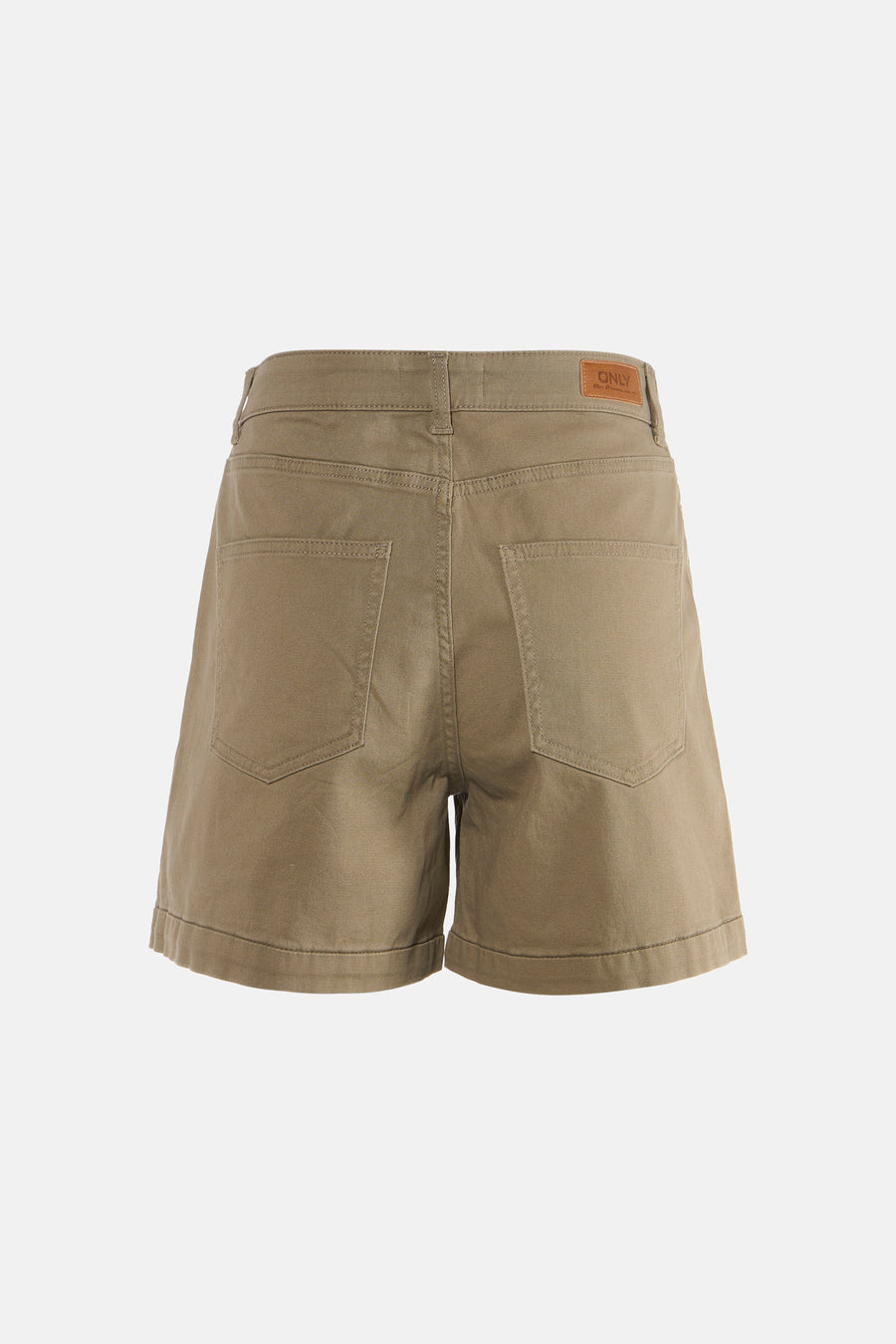 Beige korte broek van ONLY® met opgerolde pijpen en twee achterzakken, achterkant weergegeven
