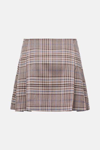 Beige skort van ONLY met ruitpatroon in bruin en blauw.
