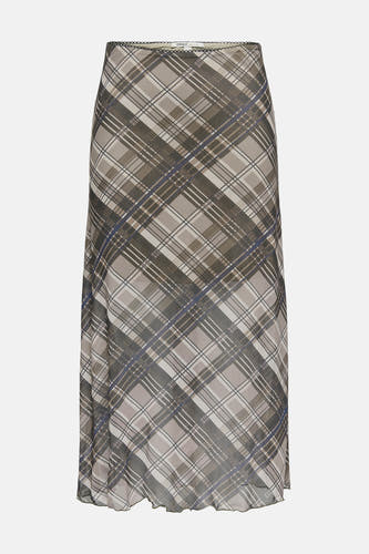 Jupe longue multicolore d'ONLY, avec un motif à carreaux et un bord en dentelle sur le haut.