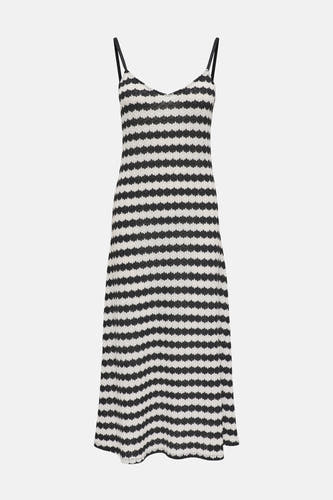Robe sans manches en maille noire et crème de ONLY® avec un motif à rayures ondulées, des fines bretelles et un col en V.