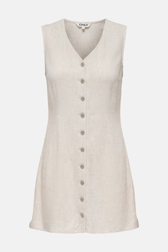 Robe sans manches écru d'ONLY® avec col en V, fermeture boutonnée sur le devant et tissu aspect lin.