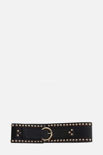 Ceinture noire ONLY, avec des strass dorés et une boucle ronde.