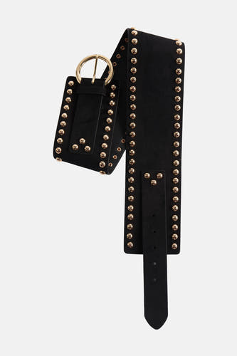Ceinture noire ONLY, avec des strass dorés et une boucle dorée.
