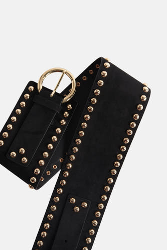 Ceinture noire ONLY, avec des strass dorés et une grande boucle ronde.