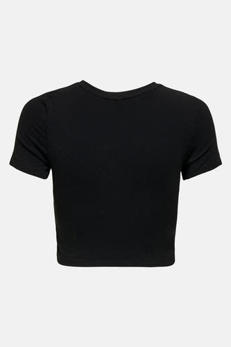 Zwart T-shirt met korte mouwen van ONLY, met een subtiele ribbeltextuur en een eenvoudige ronde halslijn.

