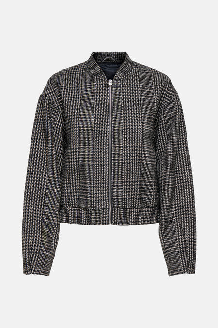 Bruine korte jas van JDY met ruitpatroon en ritssluiting.
