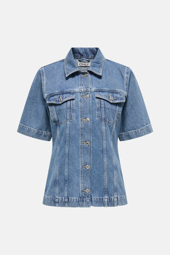 Blauw jeanshemd van ONLY met korte mouwen, knoopsluiting en borstzakken.