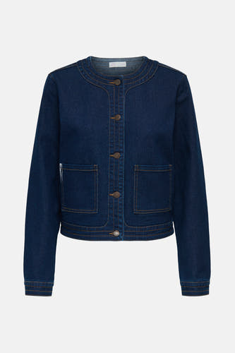 Donkerblauwe jeansjas van JDY, met lange mouwen, knoopsluiting en opgestikte zakken.