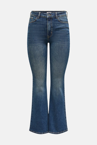 Donkerblauwe flared jeans van JDY, met een vintage wassing en contrasterende stiksels.