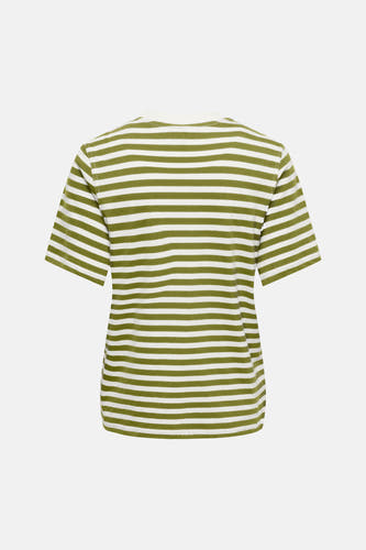 Groene gestreepte korte mouwen T-shirt van ONLY®, achterzijde met witte horizontale strepen, comfortabele pasvorm