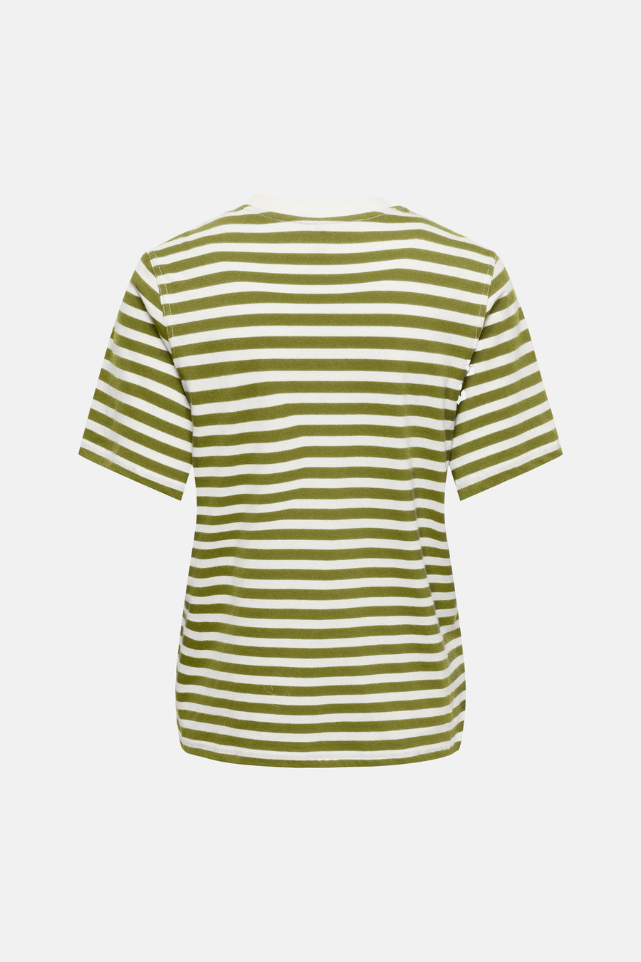 Groene gestreepte korte mouwen T-shirt van ONLY®, achterzijde met witte horizontale strepen, comfortabele pasvorm