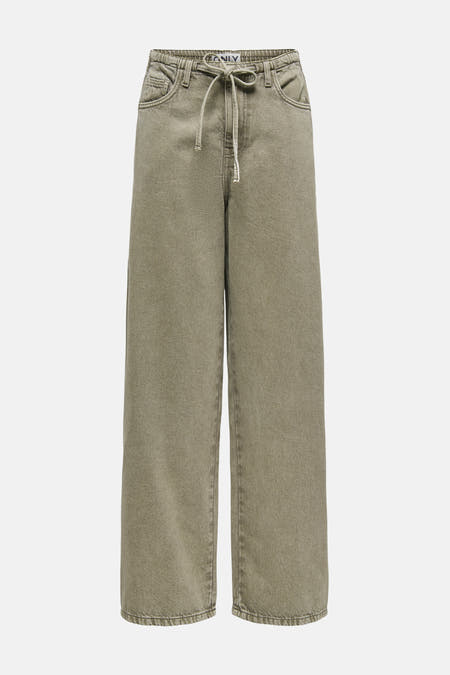 Gekleurde jeans in kaki, van ONLY, met trekkoord in de taille.
