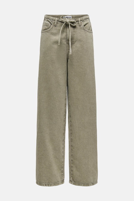 Jean coloré en kaki, de ONLY, avec cordon de serrage à la taille.