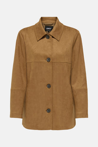 Manteau brun ONLY, avec fermeture à boutons et texture en suède.